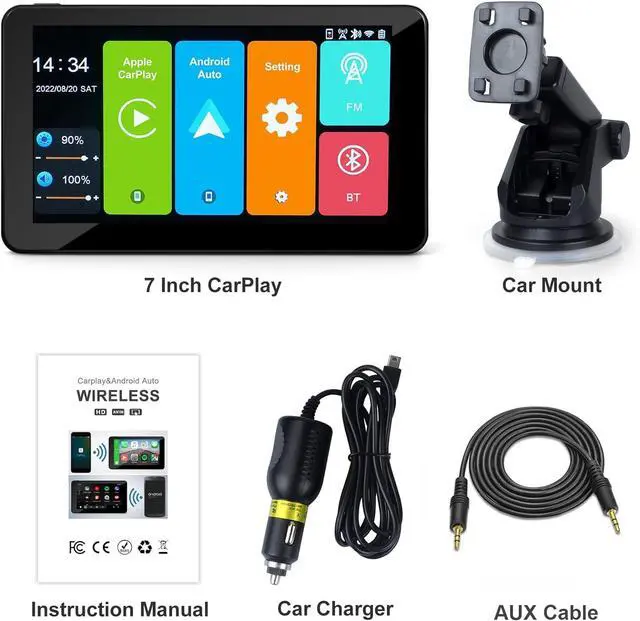 Alt view image 7 of 7 - 7" HD Apple CarPlay & Android Auto Screen for Car | Portable Touchscreen Screen Naivgation Car Stereo, with CarPlay Bluetooth, Mirror Link, Siri, Hands-Free Calling, AirPlay, FM/AUX & Voice Assistant