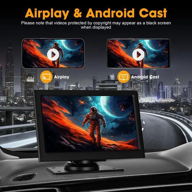 Alt view image 7 of 7 - 7'' Wireless CarPlay Screen for Car, Portable Apple Car Play & Android Auto, Car Stereo HD Touchscreen, 5.8G WiFi, Voice Control, GPS Navigation, Siri & Mirror Link, for All Vehicles