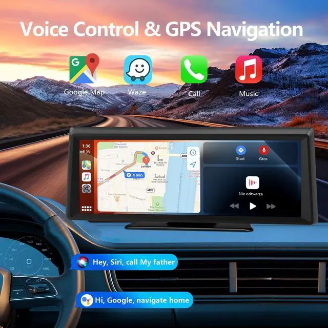 Alt view image 4 of 7 - 8.1" Portable Wireless Carplay Screen for Car, 2K Dash Cam & 1080P Backup Camera, Touchscreen Car Stereo with Apple Car Play/Android Auto, GPS, Bluetooth, Mirror Link, Voice Control for All Vehicles