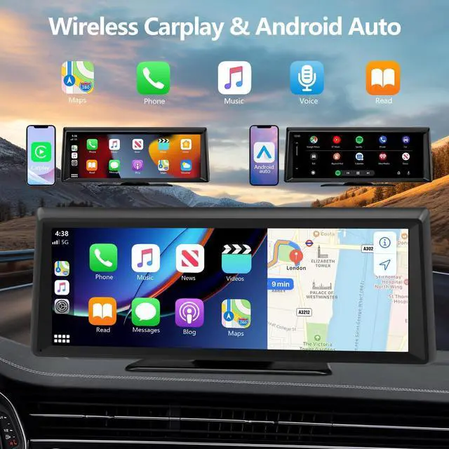 Alt view image 5 of 7 - 8.1" Portable Wireless Carplay Screen for Car, 2K Dash Cam & 1080P Backup Camera, Touchscreen Car Stereo with Apple Car Play/Android Auto, GPS, Bluetooth, Mirror Link, Voice Control for All Vehicles