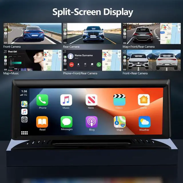 Alt view image 6 of 7 - 8.1" Portable Wireless Carplay Screen for Car, 2K Dash Cam & 1080P Backup Camera, Touchscreen Car Stereo with Apple Car Play/Android Auto, GPS, Bluetooth, Mirror Link, Voice Control for All Vehicles