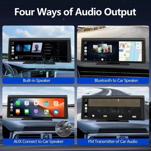 Alt view image 3 of 7 - 8.1" Portable Wireless Carplay Screen for Car, 2K Dash Cam & 1080P Backup Camera, Touchscreen Car Stereo with Apple Car Play/Android Auto, GPS, Bluetooth, Mirror Link, Voice Control for All Vehicles