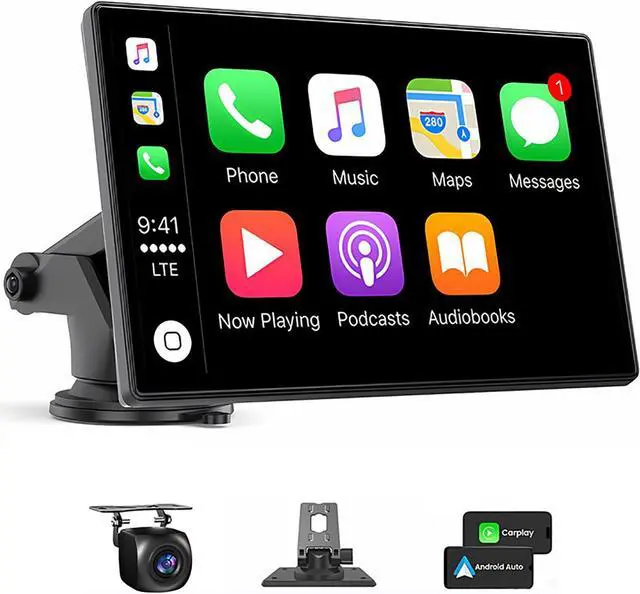 Main image of Carplay Screen for Car, 7" HD Wireless Apple CarPlay & Android Auto, Portable Car Stereo Touchscreen with Bluetooth, Mirror Link, Voice Control, Backup Camera, GPS Navigation, AUX, Fits All Vehicles
