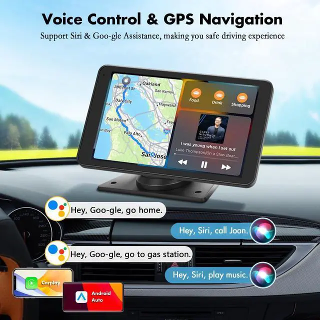 Alt view image 3 of 7 - Carplay Screen for Car, 7" HD Wireless Apple CarPlay & Android Auto, Portable Car Stereo Touchscreen with Bluetooth, Mirror Link, Voice Control, Backup Camera, GPS Navigation, AUX, Fits All Vehicles