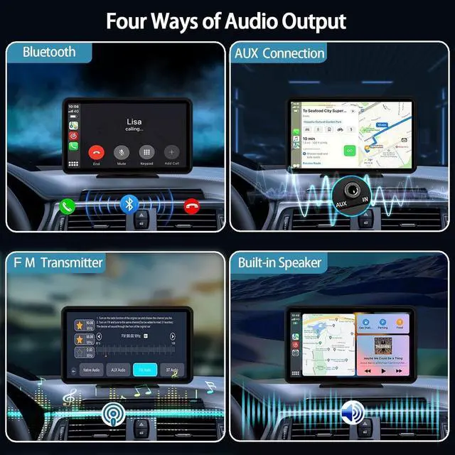 Alt view image 6 of 7 - Carplay Screen for Car, 7" HD Wireless Apple CarPlay & Android Auto, Portable Car Stereo Touchscreen with Bluetooth, Mirror Link, Voice Control, Backup Camera, GPS Navigation, AUX, Fits All Vehicles