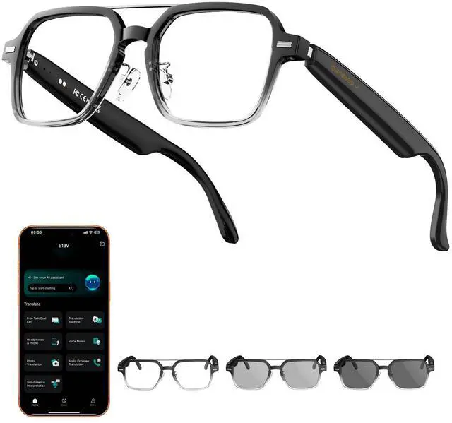 Main image of Smart Glasses for Men & Women, Aviator Bluetooth Glasses 165 Languages Translation with Photochromic Lens, AI Glasses for Meeting Analysis, Music, Hands-Free Calls, UV & Blue Light Protection