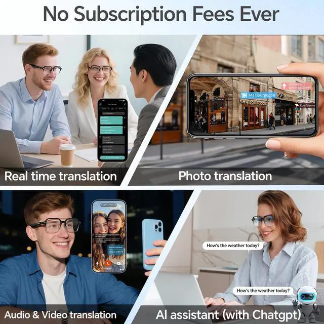 Alt view image 3 of 7 - Smart Glasses for Men & Women, Aviator Bluetooth Glasses 165 Languages Translation with Photochromic Lens, AI Glasses for Meeting Analysis, Music, Hands-Free Calls, UV & Blue Light Protection