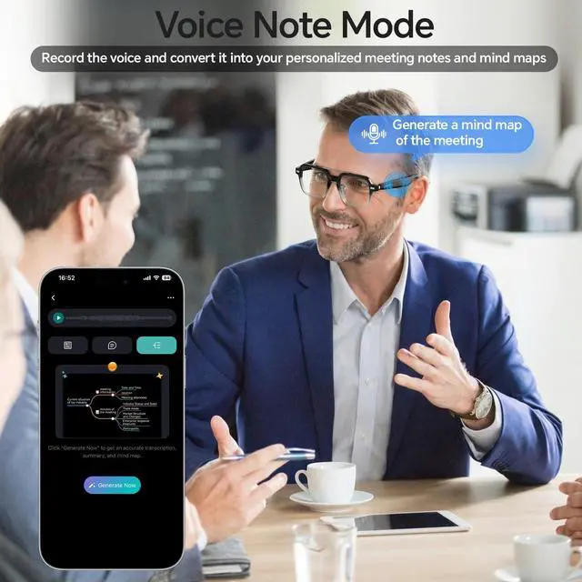 Alt view image 5 of 7 - Smart Glasses for Men & Women, Aviator Bluetooth Glasses 165 Languages Translation with Photochromic Lens, AI Glasses for Meeting Analysis, Music, Hands-Free Calls, UV & Blue Light Protection