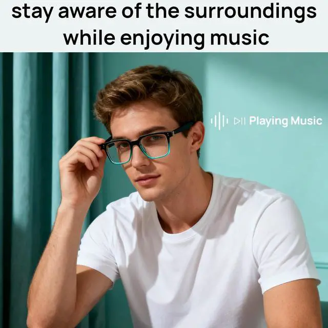 Alt view image 4 of 7 - Smart Bluetooth Glasses, Sunglasses with UV and Blue Light Protection, AI Real-time Translation with 140 Languages, Touch Control, Music & Call for Athletic/Outdoor, Unisex (Green)