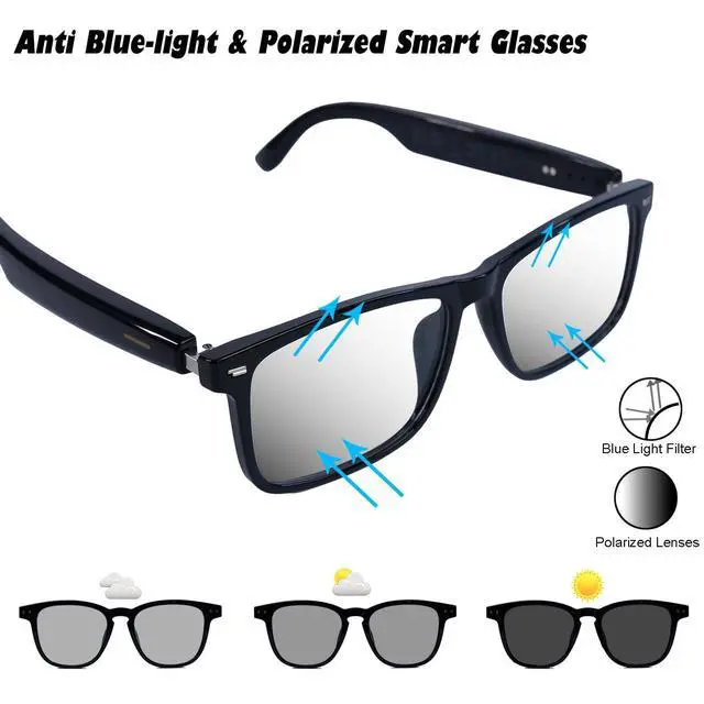 Alt view image 6 of 7 - AI Smart Glasses Polarized Audio Sunglasses with Speaker Translation Glasses 164 Language Open Ear Sound Mic Blue Light Glass UV Protection Outdoor Glass for Women Men