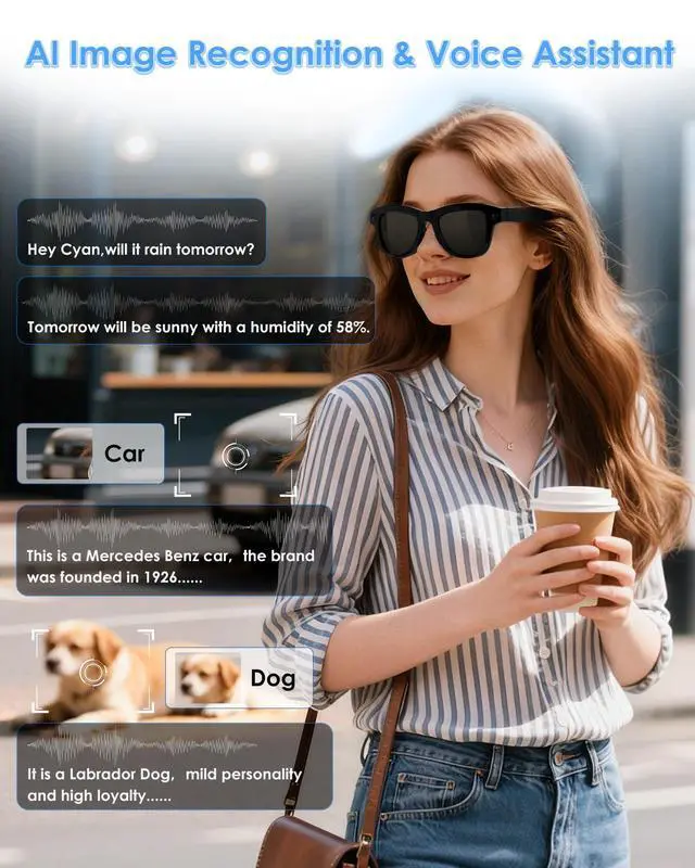 Alt view image 4 of 7 - 4-in-1 AI Smart Glasses, 800W HD Camera Glasses, 1080P Video Recording Glasses, Built-in ChatGPT AI Voice Assistant, Real-time Translation, Open Ear Headphones for Outdoors, Driving & Vlogging