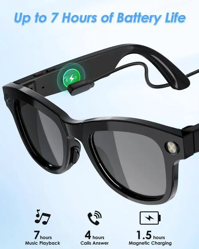 Alt view image 7 of 7 - 4-in-1 AI Smart Glasses, 800W HD Camera Glasses, 1080P Video Recording Glasses, Built-in ChatGPT AI Voice Assistant, Real-time Translation, Open Ear Headphones for Outdoors, Driving & Vlogging