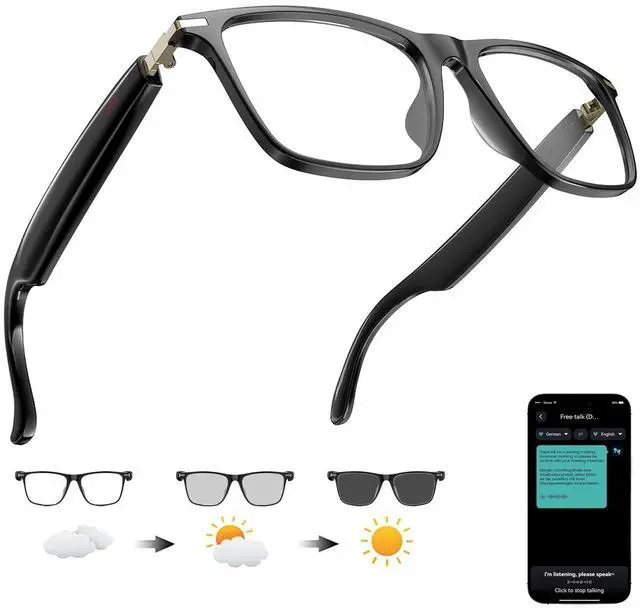 Main image of Ai Translation Smart Glasses with Chat GPT Bluetooth for Men Women with 164 Language Color-Change Lens Clear Headphone with Speaker Sunglasses, Travel Meeting Trade Business