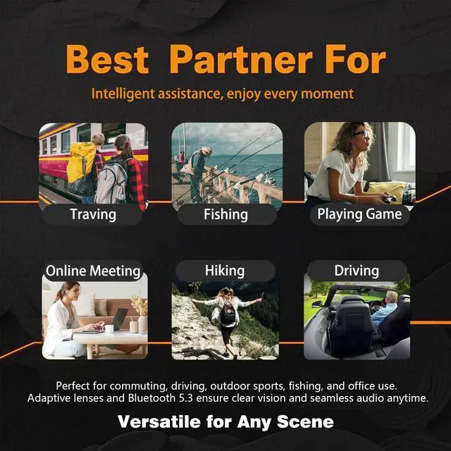 Alt view image 7 of 7 - Ai Translation Smart Glasses with Chat GPT Bluetooth for Men Women with 164 Language Color-Change Lens Clear Headphone with Speaker Sunglasses, Travel Meeting Trade Business