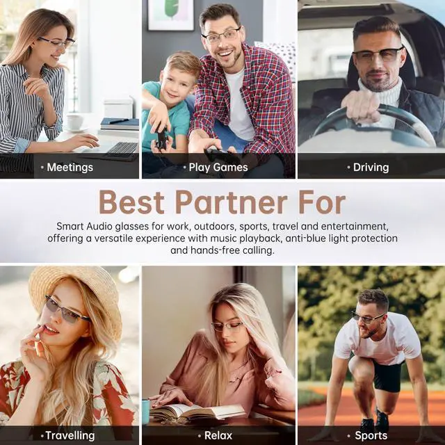 Alt view image 7 of 7 - Bluetooth Audio Smart Glasses, Blue Light Glasses for Women Men, Remote Shooting, Open Ear Sound Mic & Speakers, Magnetic Charging, Color-Changing Polarized Sunglasses Lenses, Voice AssistantGS06S)