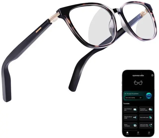 Main image of AI Smart Glasses for Men & Women Powered by ChatGPT, Real-Time Translation, Bluetooth Glasses with Photochromic Lens, Music & Hands-Free Calling, UV & Blue Light Protection, Thin Temples