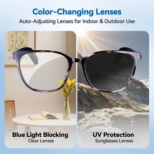 Alt view image 6 of 7 - AI Smart Glasses for Men & Women Powered by ChatGPT, Real-Time Translation, Bluetooth Glasses with Photochromic Lens, Music & Hands-Free Calling, UV & Blue Light Protection, Thin Temples