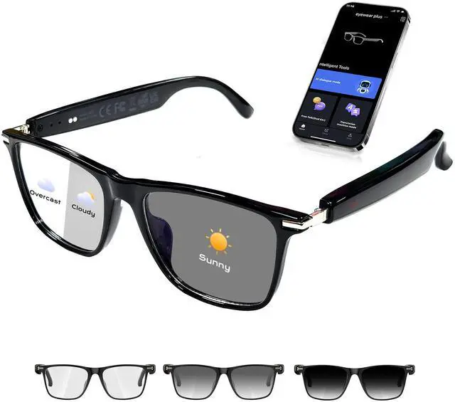 Main image of AI Smart Glasses,AI Chat Deepseek R1 and Gemini-2.5 with 164 Translations Supported,Bluetooth Glasses for Men Women,Music Playback & Hands-Free Calling,Physical Color Changing Lens,IP67 Waterproof
