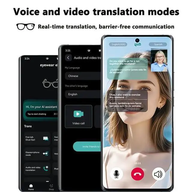 Alt view image 6 of 7 - AI Smart Glasses,AI Chat Deepseek R1 and Gemini-2.5 with 164 Translations Supported,Bluetooth Glasses for Men Women,Music Playback & Hands-Free Calling,Physical Color Changing Lens,IP67 Waterproof