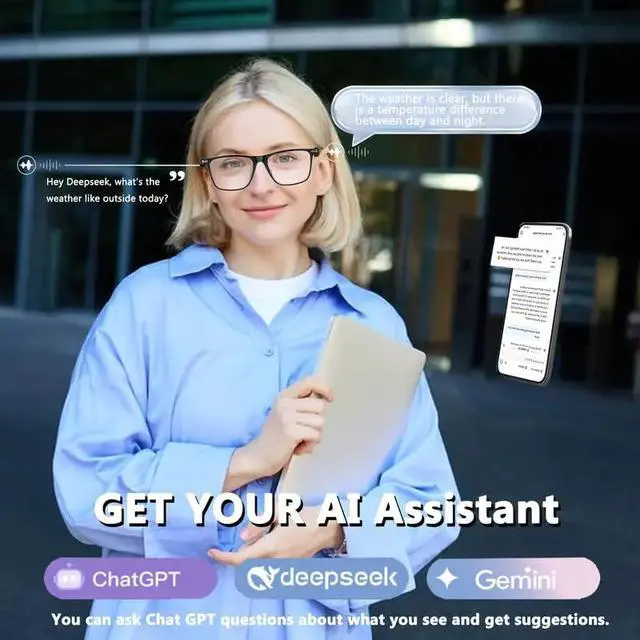 Alt view image 4 of 7 - AI Smart Glasses,AI Chat Deepseek R1 and Gemini-2.5 with 164 Translations Supported,Bluetooth Glasses for Men Women,Music Playback & Hands-Free Calling,Physical Color Changing Lens,IP67 Waterproof