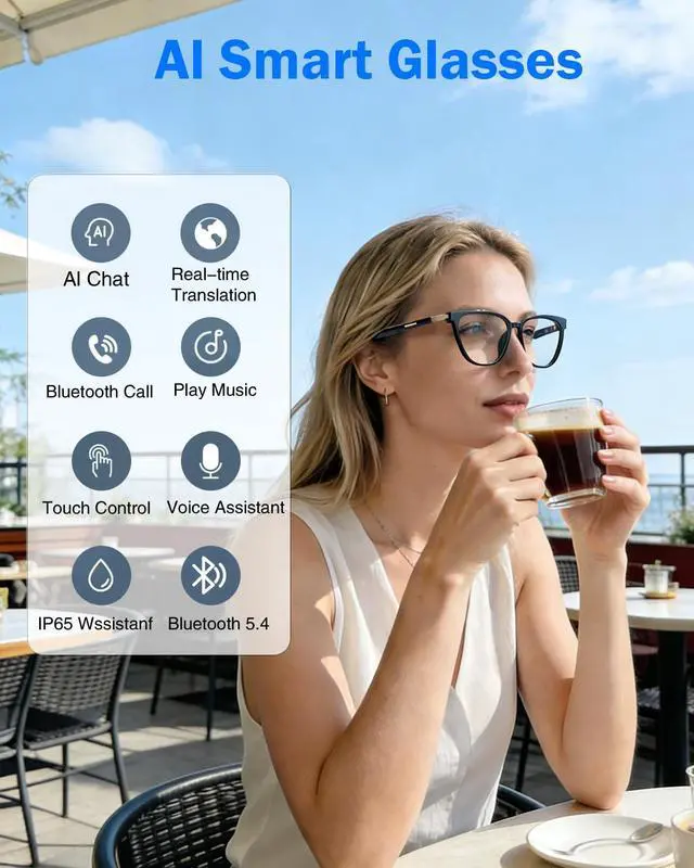 Alt view image 2 of 7 - Al Smart Glasses for Men Women - Bluetooth Translation Glasses with 164 Languages, Color-Change Lens, Music &Calls w/ Bluetooth 5.4, Al Vioce &Meeting Assistant, Lightweight&Comfortable Thin Temples