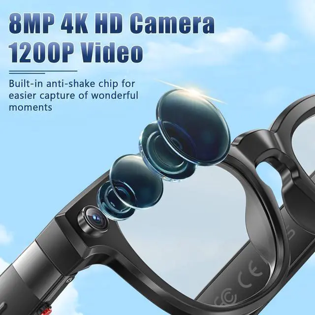 Alt view image 3 of 6 - Upgraded AI Smart Glasses with Camera 8MP HD1080P Video Glasses with Camera and Audio -Video Recording Glasses with Audio, Video Glasses, Real-Time Translation