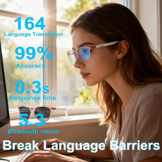Alt view image 2 of 7 - Smart Glasses with Photochromic Lenses for Men and Women AI Translation Smart Glasses with Translator 164 Languages IP67 Waterproof Bluetooth Glass Blue Light Protection