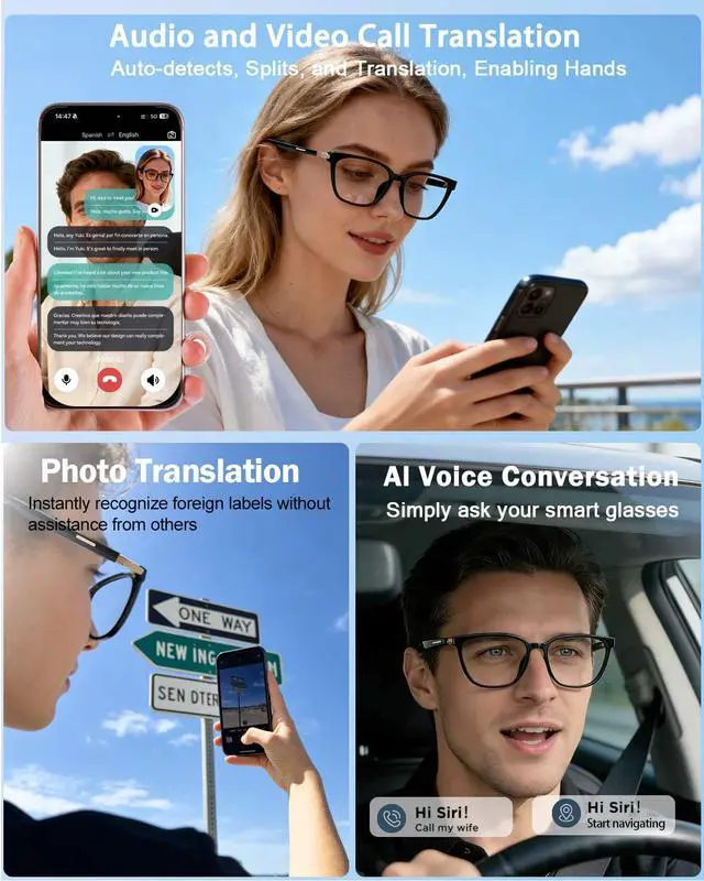 Alt view image 4 of 7 - Al Smart Glasses for Men Women - Bluetooth Translation Glasses with 164 Languages, Color-Change Lens, Music &Calls w/ Bluetooth 5.4, Al Vioce &Meeting Assistant, Lightweight&Comfortable Thin Temples