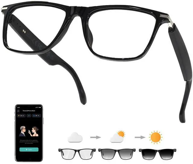 Main image of AI Smart Glasses, Bluetooth 5.3 Glasses for Men Women ,Translation Glasses with 164 Language,Physical Color Changing Lens, Music Playback & Hands-Free Calling,Design for Travel/Meeting/Business (M01)