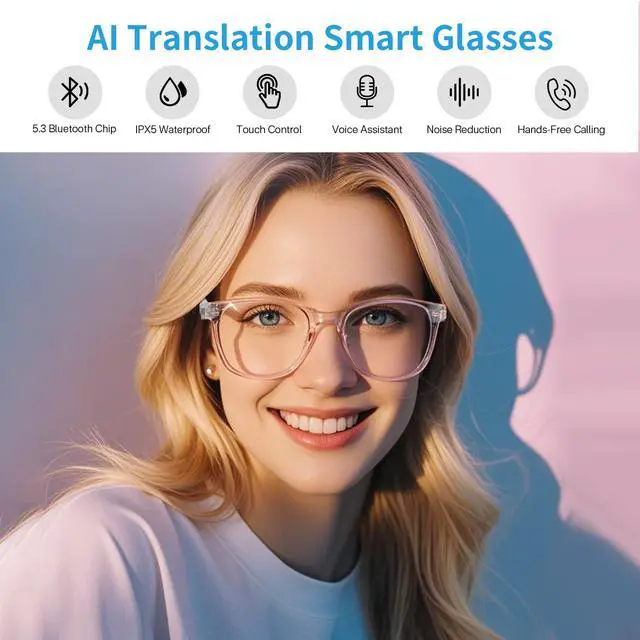 Alt view image 2 of 7 - Smart Glasses for Women, AI Translation Bluetooth Glasses, Real-Time Translator, Open Ear Blue Light Filtering Lenses, Supports 165+ Languages, language translator for Traveling Learning(Clear)