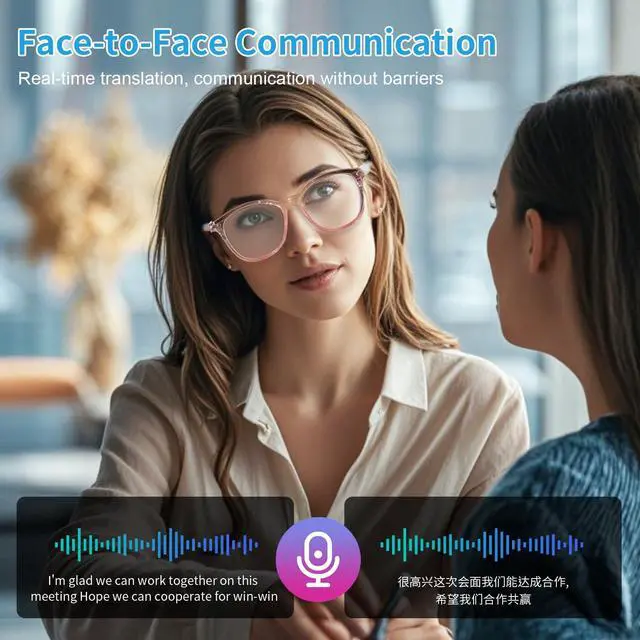 Alt view image 6 of 7 - Smart Glasses for Women, AI Translation Bluetooth Glasses, Real-Time Translator, Open Ear Blue Light Filtering Lenses, Supports 165+ Languages, language translator for Traveling Learning(Clear)