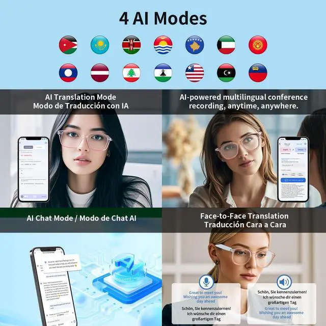Alt view image 4 of 7 - Smart Glasses for Women, AI Translation Bluetooth Glasses, Real-Time Translator, Open Ear Blue Light Filtering Lenses, Supports 165+ Languages, language translator for Traveling Learning(Clear)