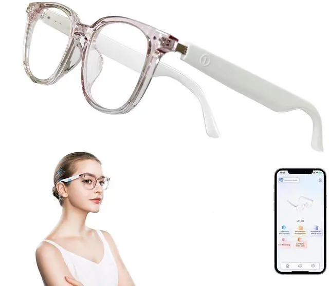 Main image of Smart Glasses for Women, AI Translation Bluetooth Glasses, Real-Time Translator, Open Ear Blue Light Filtering Lenses, Supports 165+ Languages, language translator for Traveling Learning(Clear)