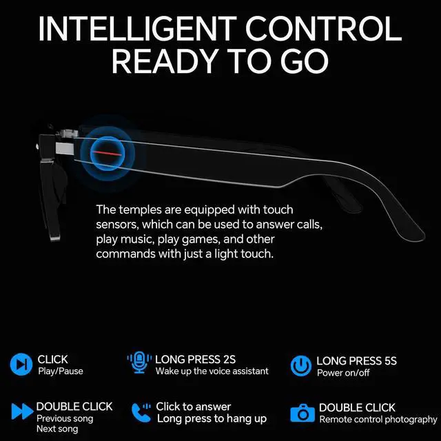 Alt view image 6 of 7 - Bluetooth Smart Glasses with Camera for Sports/Cycling/Running, Bone-Conduction Music Glasses, Intelligent Voice Navigation (Anti-Blue Light Glasses)