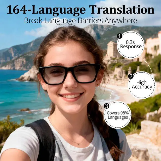 Alt view image 3 of 7 - AI Smart Glasses with Real-Time Translation & Voice Assistant Bluetooth Sunglasses with Noise-Cancelling Calls, Music, Touch Control, Photochromic Lenses, UV & Blue Light Protection-Black