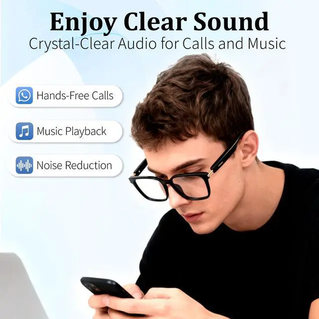 Alt view image 4 of 7 - AI Smart Glasses with Real-Time Translation & Voice Assistant Bluetooth Sunglasses with Noise-Cancelling Calls, Music, Touch Control, Photochromic Lenses, UV & Blue Light Protection-Black