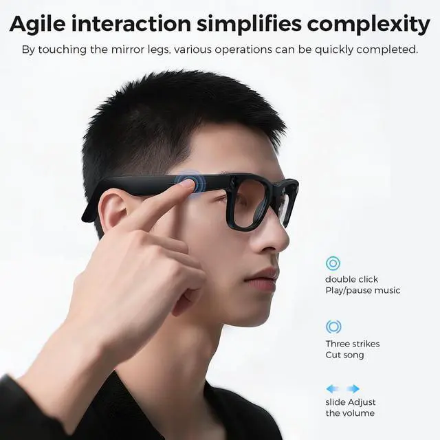 Alt view image 6 of 7 - Smart Glasses Real-Time Translation Powered AI Chat Assistant, 8MP Camera 3200W Pixels 1080P Video, 32GB Storage, 40-Min Fast Charge 120H Standby, Dual Mics Speakers