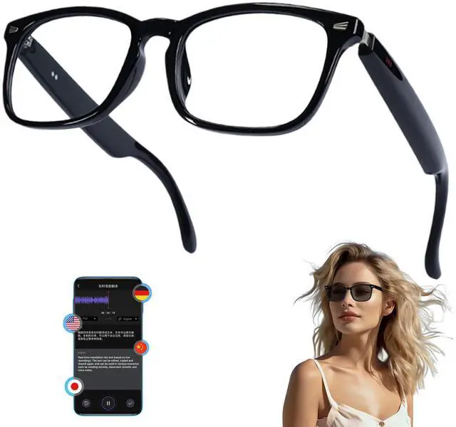 Main image of AI Smart Wireless Bluetooth Translation Glasses for Men/Women with Speakers/Bluetooth&140+ Languages Translation Sports/Travel/Drive/Busniess (C3+AI+Color Change Lenses+Black)