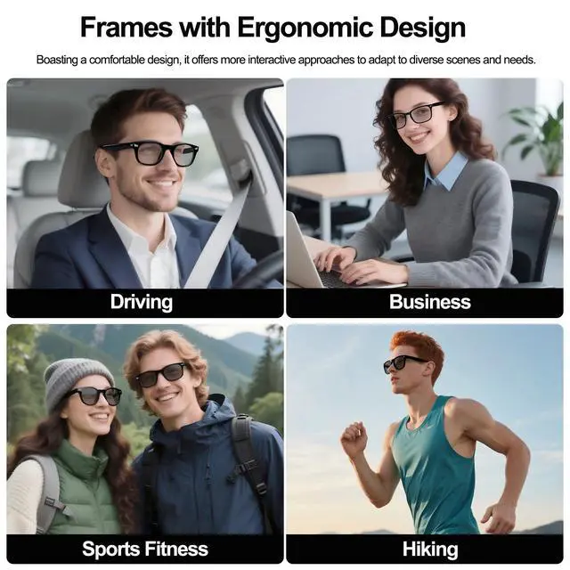 Alt view image 4 of 7 - AI Smart Wireless Bluetooth Translation Glasses for Men/Women with Speakers/Bluetooth&140+ Languages Translation Sports/Travel/Drive/Busniess (C3+AI+Color Change Lenses+Black)