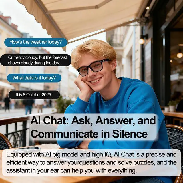 Alt view image 5 of 7 - AI Smart Wireless Bluetooth Translation Glasses for Men/Women with Speakers/Bluetooth&140+ Languages Translation Sports/Travel/Drive/Busniess (C3+AI+Color Change Lenses+Black)