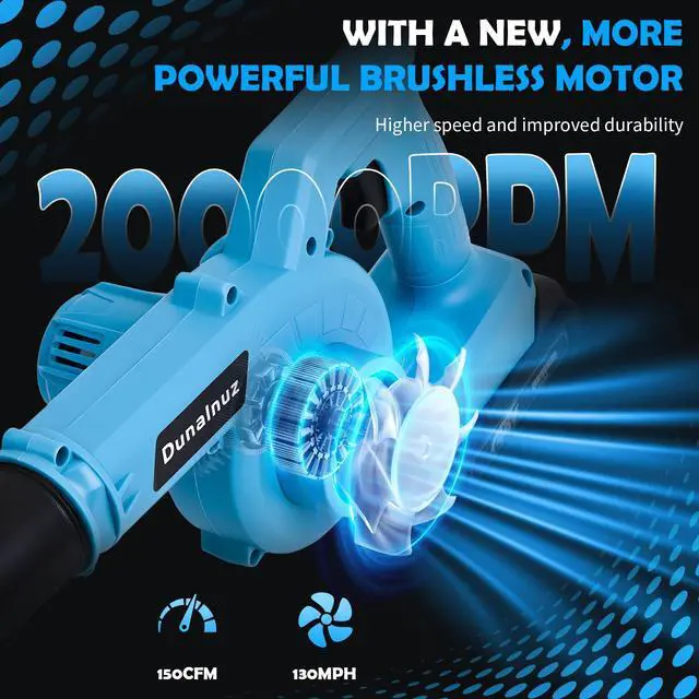 Alt view image 2 of 7 - Leaf Blower Cordless with 2 x 24V 2.0Ah Battery and Charger, 150CFM 130MPH Electric 2 in 1 Handle Battery Powered Blowers for Lawn Care, Patio, Dust, Blue