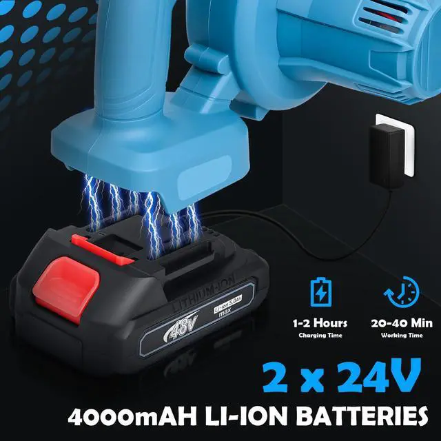 Alt view image 3 of 7 - Leaf Blower Cordless with 2 x 24V 2.0Ah Battery and Charger, 150CFM 130MPH Electric 2 in 1 Handle Battery Powered Blowers for Lawn Care, Patio, Dust, Blue