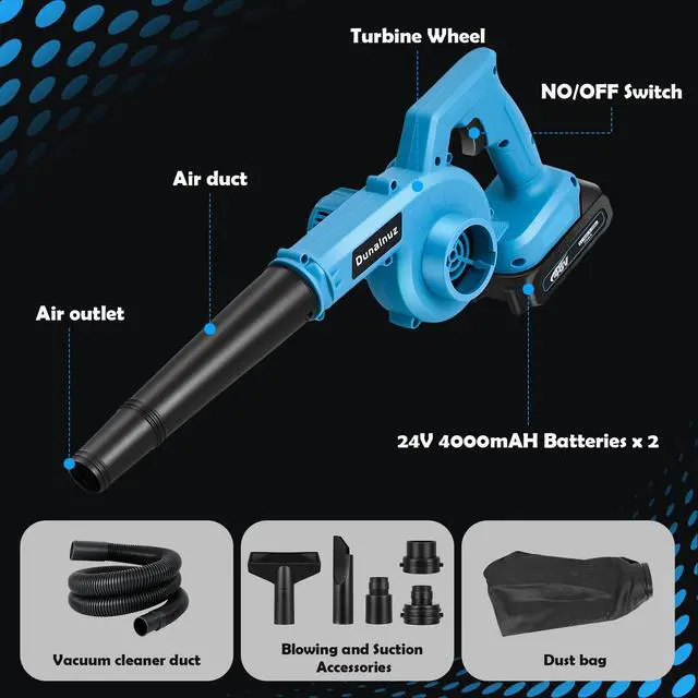 Alt view image 5 of 7 - Leaf Blower Cordless with 2 x 24V 2.0Ah Battery and Charger, 150CFM 130MPH Electric 2 in 1 Handle Battery Powered Blowers for Lawn Care, Patio, Dust, Blue