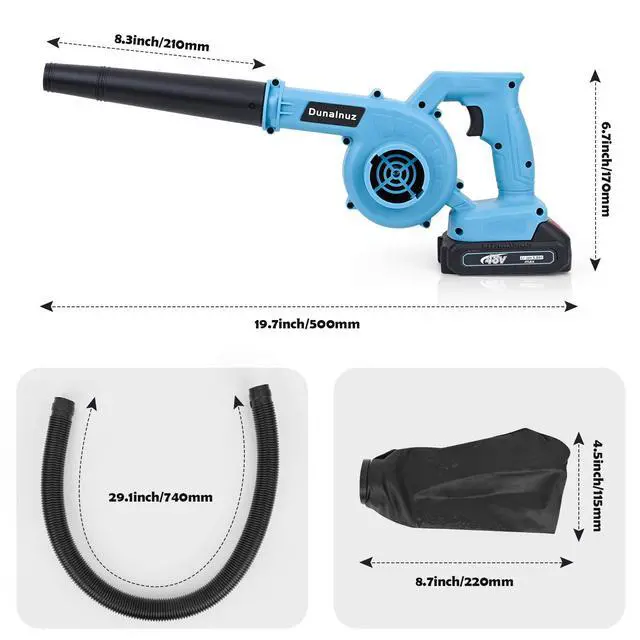 Alt view image 7 of 7 - Leaf Blower Cordless with 2 x 24V 2.0Ah Battery and Charger, 150CFM 130MPH Electric 2 in 1 Handle Battery Powered Blowers for Lawn Care, Patio, Dust, Blue