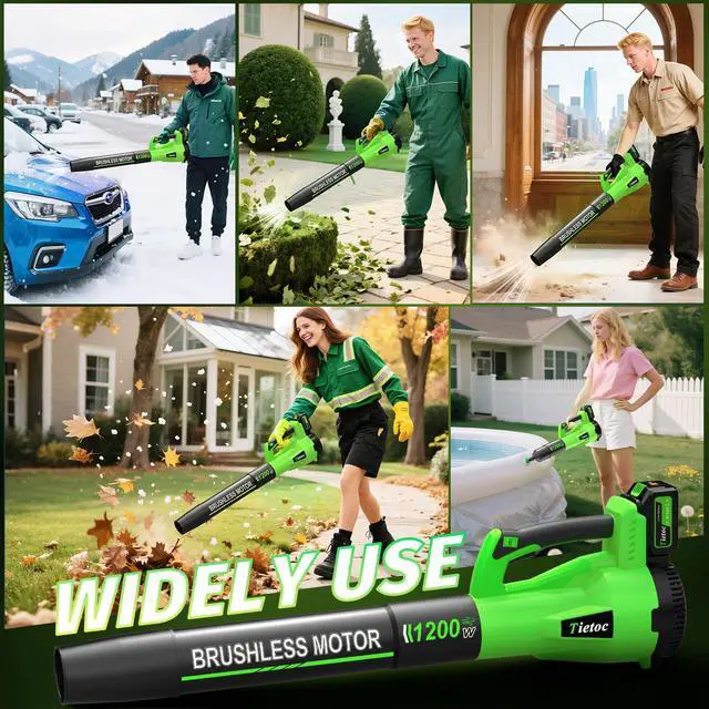 Alt view image 6 of 6 - Leaf Blower Cordless with 2×5.0Ah Battery and Fast Charger,1200W Handheld Blower for Lawn Care,6 Speed Powerful Electric Leaf Blower for Snow Removal,Patio,Dust,Car Blowing Water