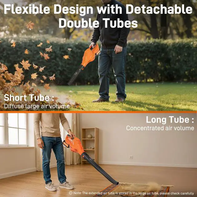 Alt view image 6 of 7 - Leaf Blower Cordless, 2 * 21V 3.0Ah Battery and Charger, 5 Speed Levels, Lightweight 180 CFM 130 MPH Electric Powered Blower w/Extension Tube for Patio Lawn Care, Leaf Dust Blowing