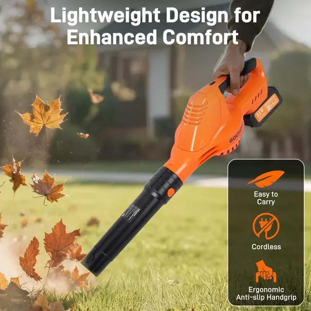 Alt view image 7 of 7 - Leaf Blower Cordless, 2 * 21V 3.0Ah Battery and Charger, 5 Speed Levels, Lightweight 180 CFM 130 MPH Electric Powered Blower w/Extension Tube for Patio Lawn Care, Leaf Dust Blowing