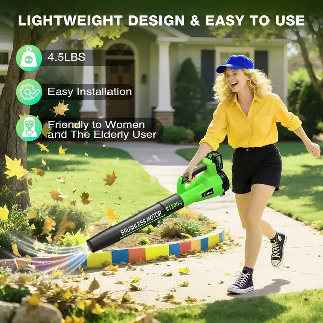 Alt view image 5 of 6 - Leaf Blower Cordless with 2×5.0Ah Battery and Fast Charger,1200W Handheld Blower for Lawn Care,6 Speed Powerful Electric Leaf Blower for Snow Removal,Patio,Dust,Car Blowing Water