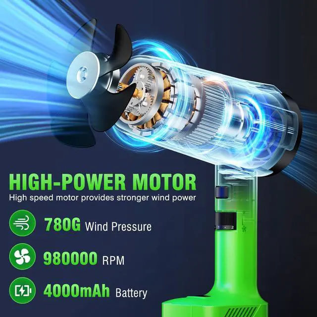 Alt view image 2 of 7 - Leaf Blower Cordless, Handheld Leaf Blower with 2 X 4.0Ah Battery and Charger, 6 Speed Modes, Lightweight Blowers for Lawn Care, Patio, Yard, Dust,Blowing Leaves,Snow