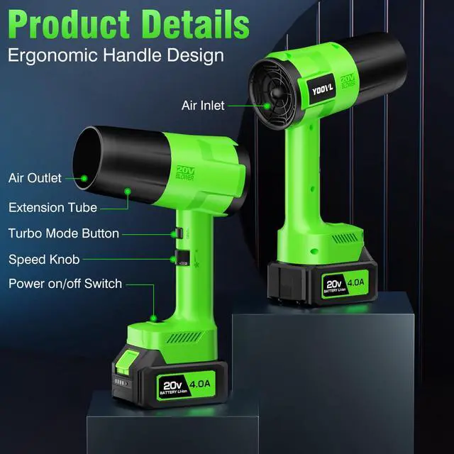 Alt view image 7 of 7 - Leaf Blower Cordless, Handheld Leaf Blower with 2 X 4.0Ah Battery and Charger, 6 Speed Modes, Lightweight Blowers for Lawn Care, Patio, Yard, Dust,Blowing Leaves,Snow